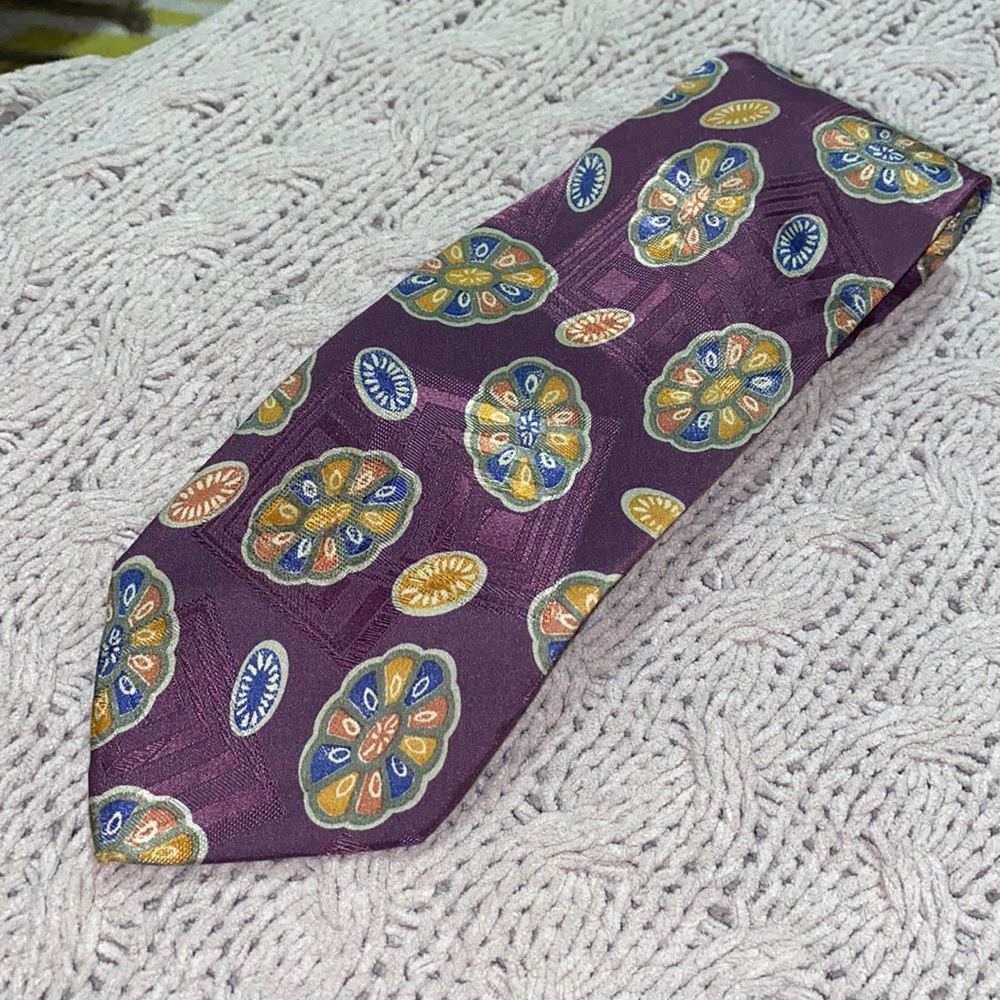 Christian Dior Men’s Tie (Purple/Yellow/Blue) - Picture 3 of 5